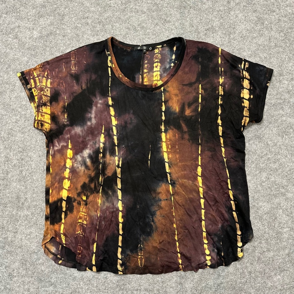 Coin 1804 Top Womens 1X Multi Color Tie Dye Short Sleeve Rayon Spandex Stretch